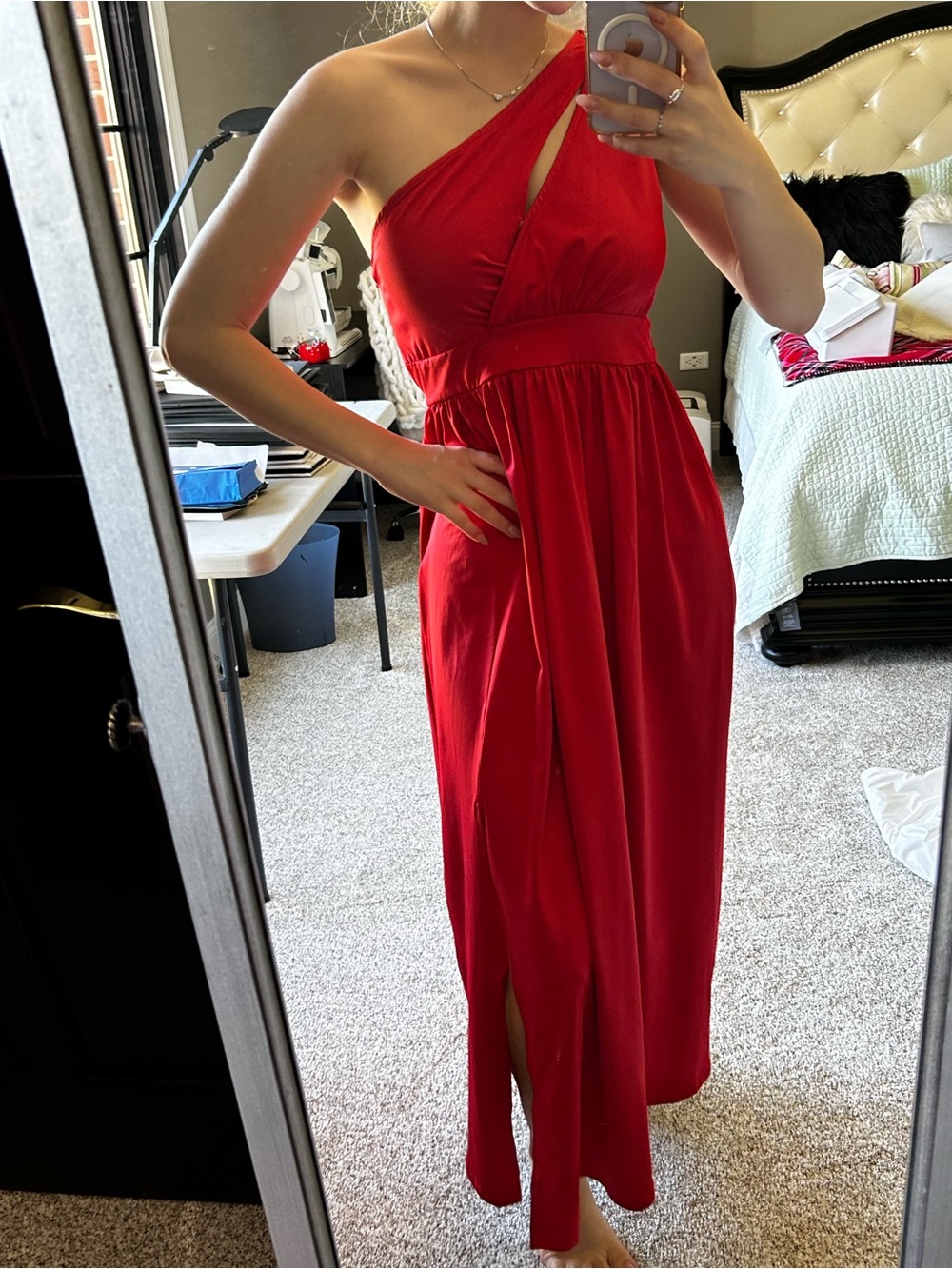 NWT Lillusory Elegant One-Shoulder Red Maxi Dress
